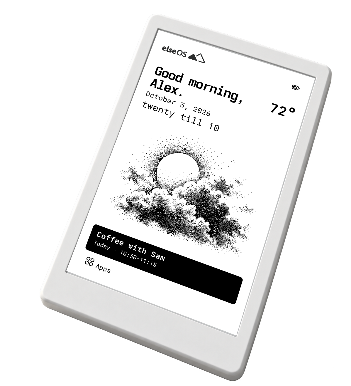 Illustrated white Seeed Studio Sticky with the authentic elseOS Today interface