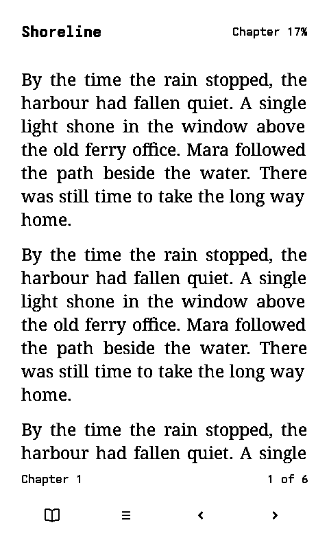 Native elseOS reader screen with book text and reading controls