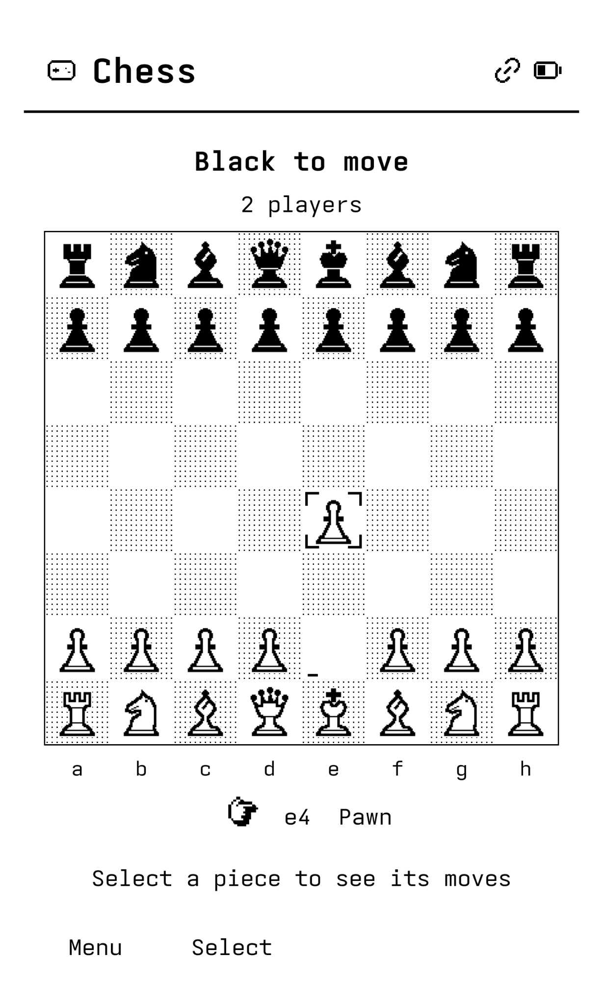 elseOS two-player Chess board with Black to move